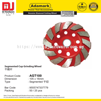 ADAMARK POWER TOOL ACCESSORIES GENUINE DIAMOND CUTTING WHEEL SEGMENTED CUP GRINDING  AGT100 9555747337779 (CL)