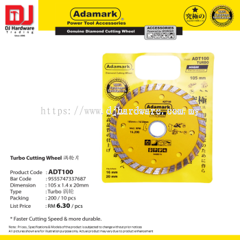 ADAMARK POWER TOOL ACCESSORIES GENUINE DIAMOND CUTTING WHEEL TURBO CUTTING WHEEL ADT100 9555747337687 (CL)