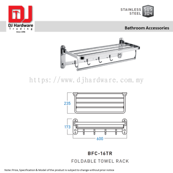 SATINEL FOR ELEGANT HOME LIVING STAINLESS STEEL SUS 304 BATHROOM ACCESSORIES FOLDABLE TOWEL RACK BFC 16TR (OEL)