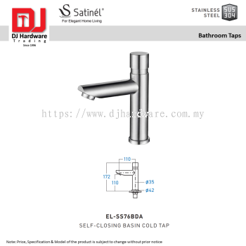 SATINEL FOR ELEGANT HOME LIVING STAINLESS STEEL SUS 304 BATHROOM TAPS SELF CLOSING BASIN COLD TAP EL SS76BDA (OEL)