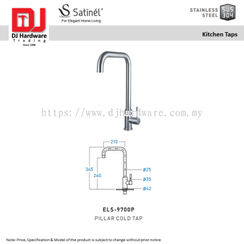 SATINEL FOR ELEGANT HOME LIVING STAINLESS STEEL SUS 304 KITCHEN TAPS PILLAR COLD TAP ELS 9700P (OEL)