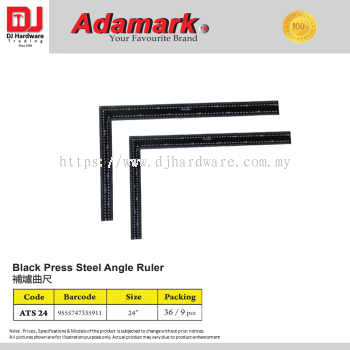 ADAMARK BLACK PRESS STEEL ANGLE RULER ATS24 24'' 9555747335911 (CL)