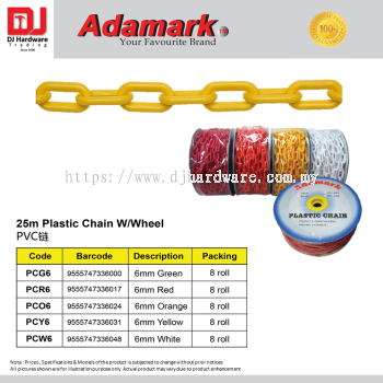 ADAMARK PLASTIC CHAIN W WHEEL PVC 25M 5 COLOUR (CL)