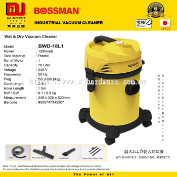 BOSSMAN INDUSTRIAL VACUUM CLEANER WET & DRY VACUUM CLEANER 1200 WATT 18LITER BWD18L1 9555747345507 (CL)