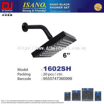 ISANO NANO BLACK SHOWER SET SHOWER HEAD 6'' 1602SH (CL)