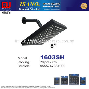 ISANO NANO BLACK SHOWER SET SHOWER HEAD 8'' 1603SH (CL)