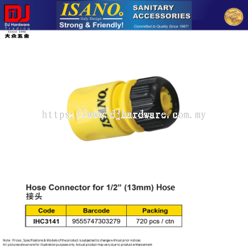 ISANO SANITARY ACCESSORIES HOSE CONNECTOR FOR 1-2'' 13MM HOSE IHC3141 (CL)