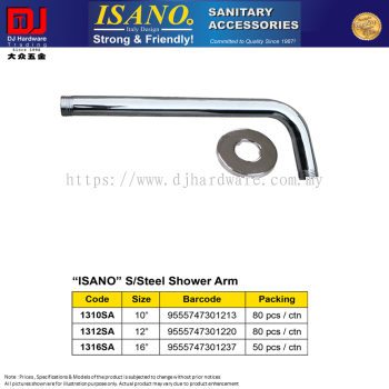 ISANO SANITARY ACCESSORIES SHOWER HEAD ARM STAINLESS STEEL SHOWER ARM 3 SIZE 10'' 12'' 16'' (CL)