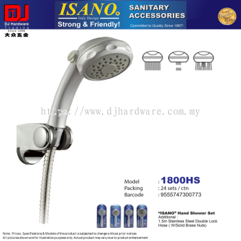 ISANO SANITARY ACCESSORIES SHOWER HEAD SET 1.5M STAINLESS STEEL DOUBLE LOCK HOSE WITH SOLID BRASS NUTS 1800HS (CL)