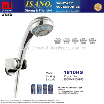 ISANO SANITARY ACCESSORIES SHOWER HEAD SET 1.5M STAINLESS STEEL DOUBLE LOCK HOSE WITH SOLID BRASS NUTS 1810HS (CL)