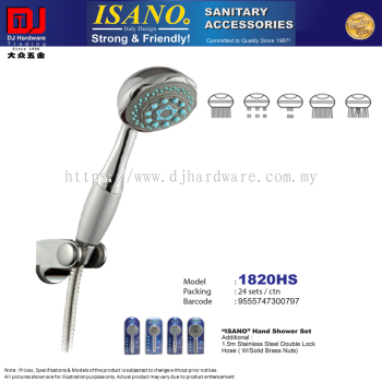 ISANO SANITARY ACCESSORIES SHOWER HEAD SET 1.5M STAINLESS STEEL DOUBLE LOCK HOSE WITH SOLID BRASS NUTS 1820HS (CL)