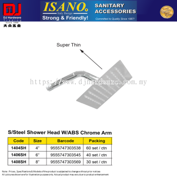 ISANO SANITARY ACCESSORIES SHOWER HEAD STAINLESS STEEL SHOWER HEAD WITH ABS CHROME ARM SUPER THIN  SQUARE 3 SIZE (CL)