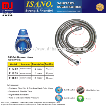 ISANO SANITARY ACCESSORIES STAINLESS STEEL SS304 SHOWER HOSE 1.2M 1.5M 1.8M (CL)