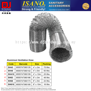 ISANO SANITARY ACCESSORIES VENTILATION HOSE ALUMINIUM VENTILATION HOSE 65 SIZE (CL)