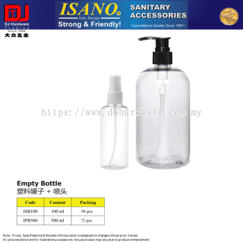 ISANO SANITARY ACCESSORIES  EMPTY BOTTLE 100ML 500ML (CL)