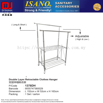 ISANO SANITARY ACCESSORIES DOUBLE LAYER RETRACTABLE CLOTHES HANGER 152CM X 52CM X 163CM 1378DH (CL)