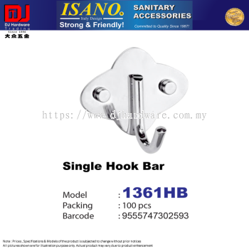 ISANO SANITARY ACCESSORIES SINGLE HOOK BAR 1361HB (CL)