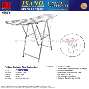 ISANO SANITARY ACCESSORIES STAINLESS STEEL FOLDABLE DRYING RACK 4.7KG 1775MM X 910MM 1322DR (CL)