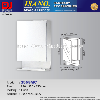 ISANO SANITARY ACCESSORIES STAINLESS STEEL MIRROR CABINET 350 X 550 X 130MM 3555MC (CL)