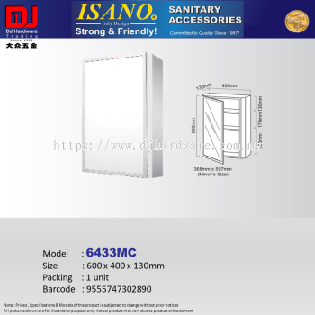 ISANO SANITARY ACCESSORIES STAINLESS STEEL MIRROR CABINET 600 X 400 X 130MM 6433MC (CL)