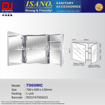 ISANO SANITARY ACCESSORIES STAINLESS STEEL MIRROR CABINET 700 X 600 X 130MM 7060MC (CL)