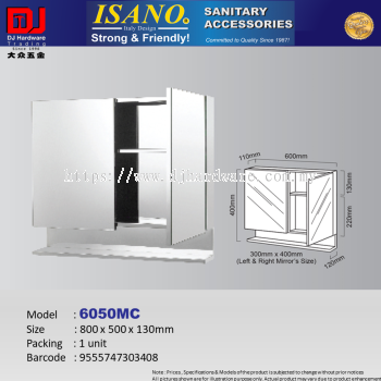 ISANO SANITARY ACCESSORIES STAINLESS STEEL MIRROR CABINET 800 X 500 X 130MM 6050MC (CL)