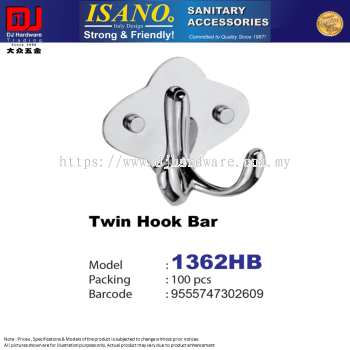 ISANO SANITARY ACCESSORIES TWIN HOOK BAR 1362HB (CL)