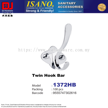 ISANO SANITARY ACCESSORIES TWIN HOOK BAR 1372HB (CL)