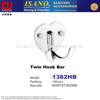 ISANO SANITARY ACCESSORIES TWIN HOOK BAR 1382HB (CL)