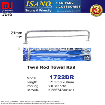 ISANO SANITARY ACCESSORIES TWIN ROD TOWEL RAIL 21MM X 700MM 1722DR (CL)