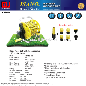 ISANO SANITARY ACCESSORIES  STACKABLE HOSE REEL SET WITH ACCESSORIES 1-2''  HOSE 15M 20M (CL)