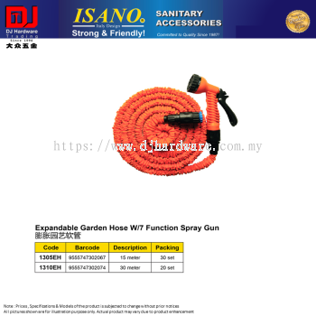 ISANO SANITARY ACCESSORIES EXPANDABLE GARDEN HOSE W7 FUNCTION SPRAY GUN 15M 20M (CL)