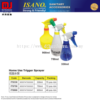 ISANO SANITARY ACCESSORIES HOME USE TRIGGER SPRAYER 300ML 750ML 900ML (CL)