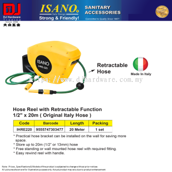 ISANO SANITARY ACCESSORIES HOSE REEL WITH RETRACTABLE FUNCTION 1-2'' X 20M ORIGINAL ITALY HOSE (CL)