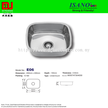 ISANO STRONG & FRIENDLY SINK BOWL 450MM X 400MM X 155MM E06 (CL)