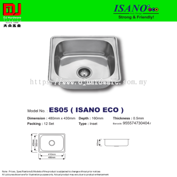 ISANO STRONG & FRIENDLY SINK BOWL ISANO ECO 480MM X 430MM X 160MM ES05 (CL)