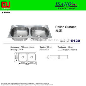 ISANO STRONG & FRIENDLY SINK BOWL POLISH SURFACE 780MM X 460MM X 165MM E120 (CL)