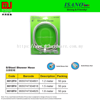 ISANO STRONG & FRIENDLY STAINLESS STEEL SHOWER HOSE SOLID BRASS NUT 1.2M 1.5M 1.8M (CL)