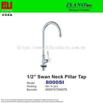 ISANO STRONG & FRIENDLY SWAN NECK PILLAR TAP 1-2'' 8000SI (CL)