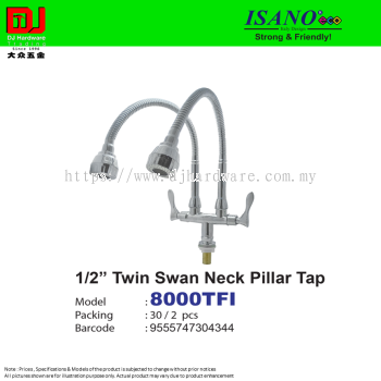 ISANO STRONG & FRIENDLY TWIN SWAN NECK PILLAR TAP 1-2'' 8000TFI (CL)