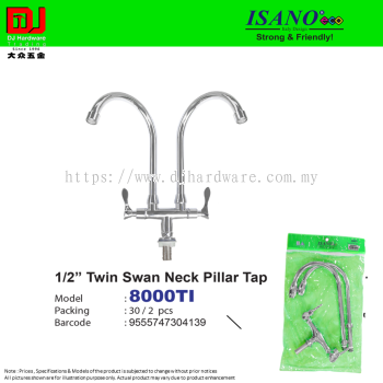 ISANO STRONG & FRIENDLY TWIN SWAN NECK PILLAR TAP 1-2'' 8000TI (CL)