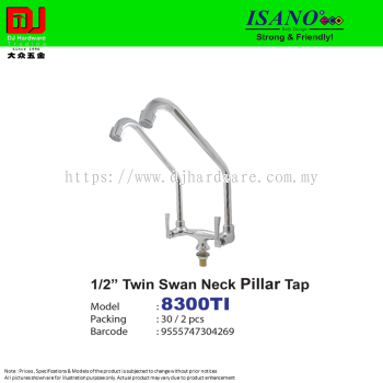 ISANO STRONG & FRIENDLY TWIN SWAN NECK PILLAR TAP 1-2'' 8300TI (CL)