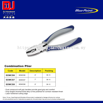 BLUE POINT COMBINATION PLIER BDMCB6 BDMCB7 BDMCB8 3 SIZE (CL)