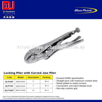 BLUE POINT LOCKING PLIER WITH CURVED JAW PLIER BLP5AP BLP7AP BLP10AP 3 SIZE (CL)