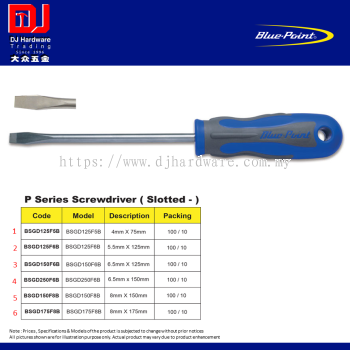 BLUE POINT P SERIES SCREWDRIVER SLOTTED - 6 SIZE  (CL)