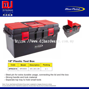 BLUE POINT PLASTIC TOOL BOX 18'' BPBOX18 BPB166HD 445 X 240 X 206 (CL)