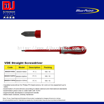 BLUE POINT VDE STRAIGHT SCREWDRIVER 4'' - 6''+ 8''+ (CL)