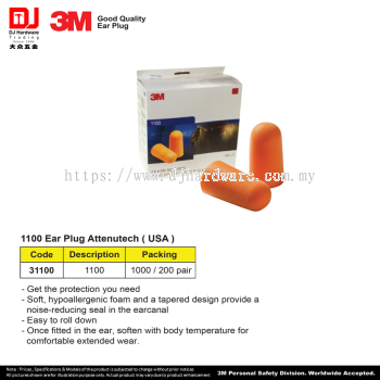 3M GOOD QUALITY EAR PLUG 1100 EAR PLUG ATTENUTECH USA 31100 (CL)