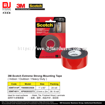 3M SCOTCH GENUINE 3M MOUNTING TAPE 3M SCOTCH EXTREME STRONG MOUNTING TAPE INDOOR OUTDOOR HEAVY DUTY 1'' X 60'' 21MM X 2M (CL)