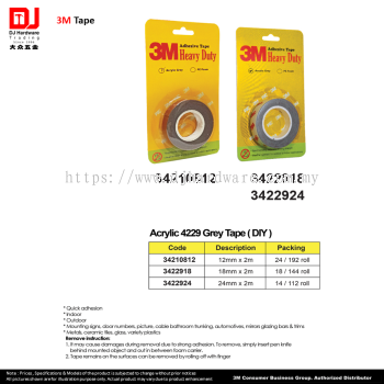 3M TAPE ACRYLIC 4229 GREY TAPE DIY 12MM 18MM 24MM 2M (CL)